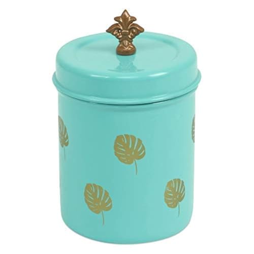 Elan Stainless Steel Food Storage Canister,800ml,Cookies Box,Kitchen Staples Storage Jar-Leaf Print -Aqua Color - Image 1