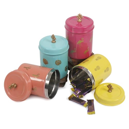 Elan Stainless Steel Food Storage Canister,800ml,Cookies Box,Kitchen Staples Storage Jar-Leaf Print -Aqua Color - Image 5