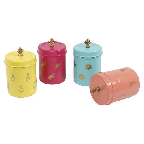 Elan Stainless Steel Food Storage Canister,800ml,Cookies Box,Kitchen Staples Storage Jar-Leaf Print -Aqua Color - Image 4