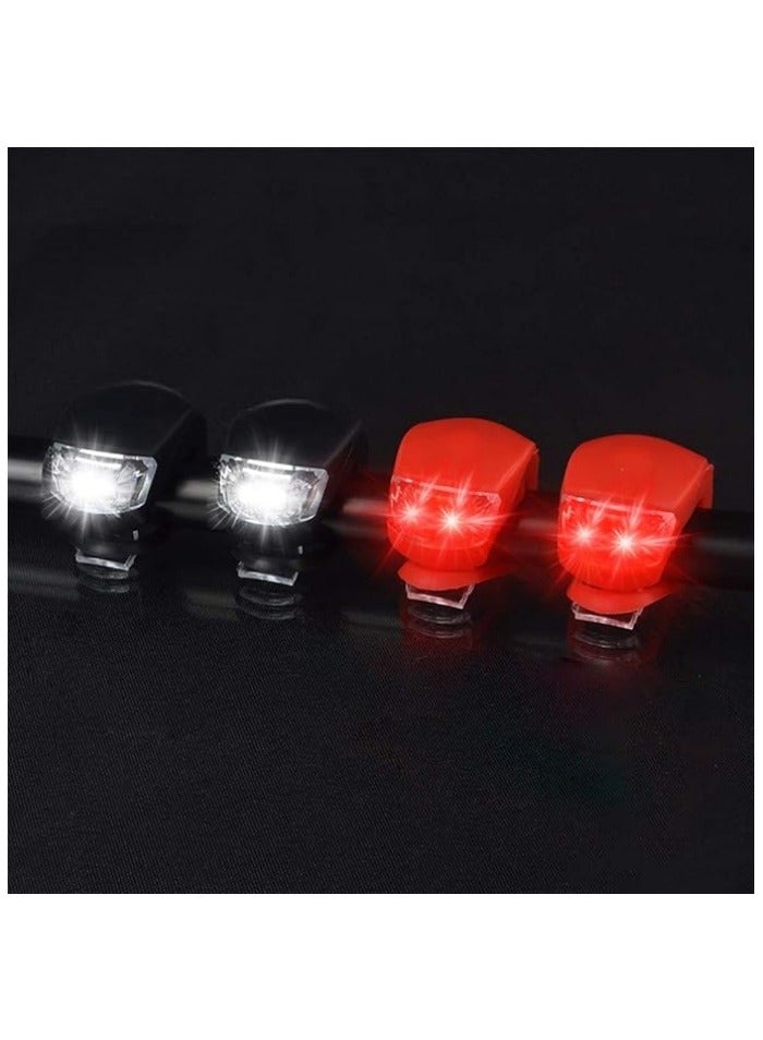 طقم إضاءة دراجة هوائية - 4 قطع: مجموعة أضواء الدراجة السيليكونية LED، تحتوي على 2 مصباح أمامي و2 مصباح خلفي (أحمر وأبيض). - Image 2