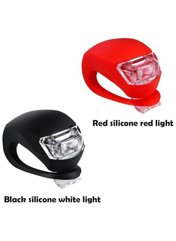 طقم إضاءة دراجة هوائية - 4 قطع: مجموعة أضواء الدراجة السيليكونية LED، تحتوي على 2 مصباح أمامي و2 مصباح خلفي (أحمر وأبيض). - Image 3
