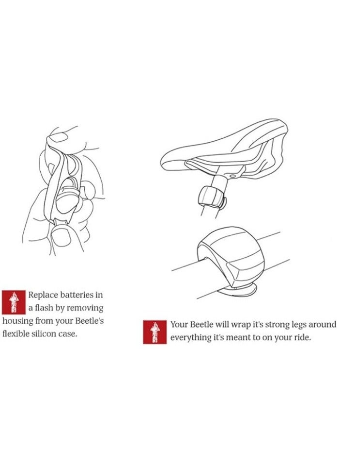 طقم إضاءة دراجة هوائية - 4 قطع: مجموعة أضواء الدراجة السيليكونية LED، تحتوي على 2 مصباح أمامي و2 مصباح خلفي (أحمر وأبيض). - Image 5