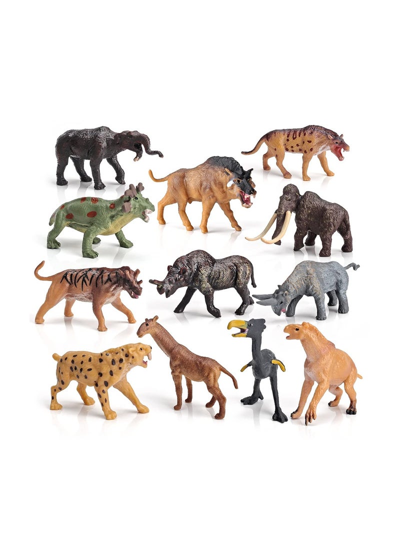 SYOSI - Wild Animals Figurines, Realistic Prehistoric Toy, Primitive Animal Model Toy, playset with Smilodon Woolly Mammoth Morpus Early Educational Cognitive Toys, Kids Birthday Gift (12PCS) - Image 1