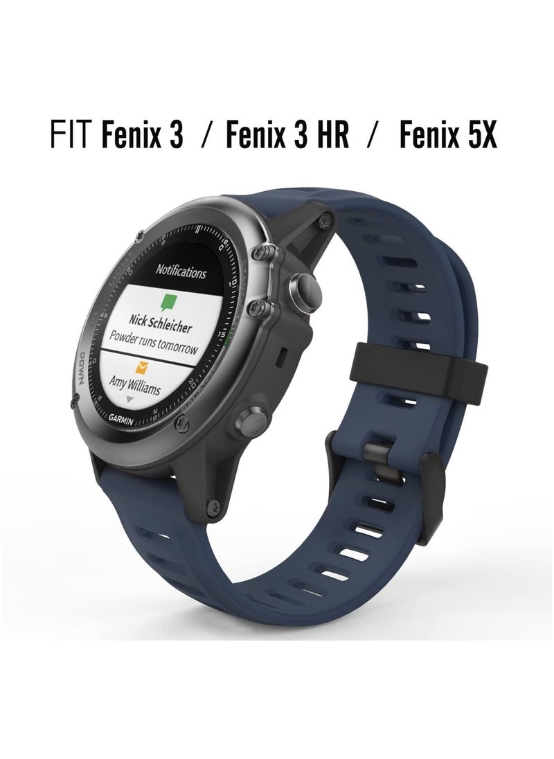 Y&D - Watch Band for Garmin Fenix 3 5X Soft Silicone Replacement HR Plus D2 Delta PX Descent Mk1Midnight Blue - Image 1