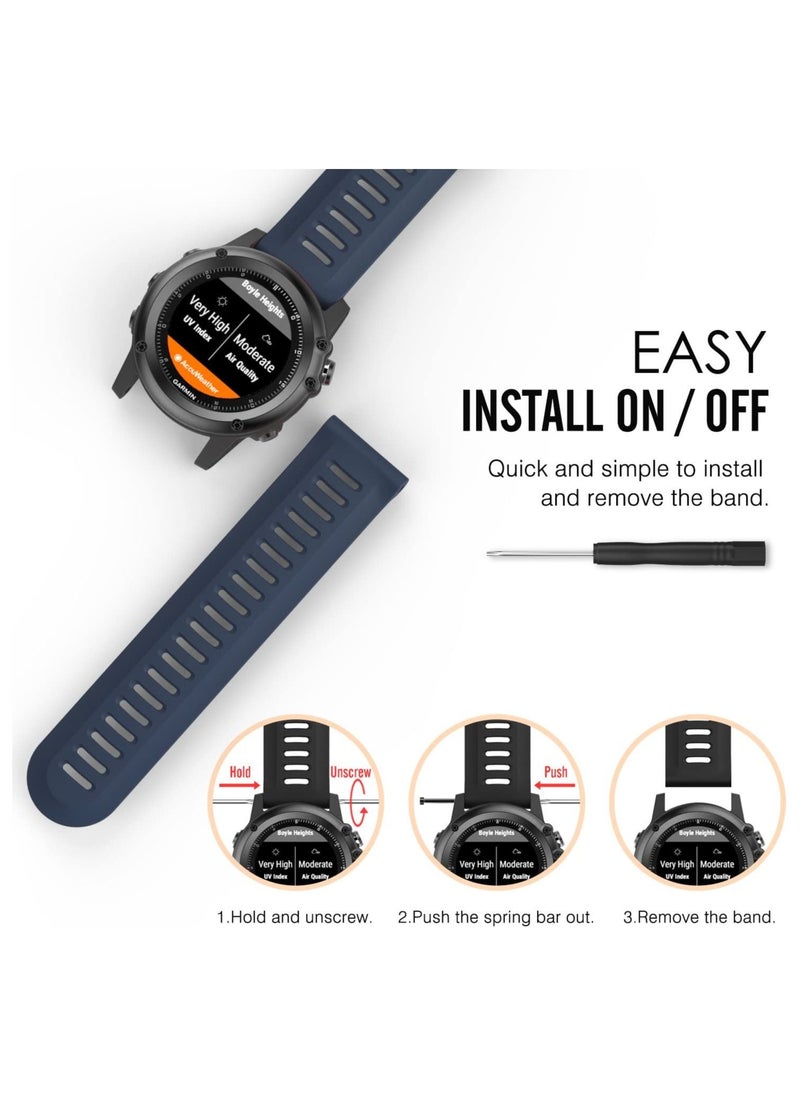 Y&D - Watch Band for Garmin Fenix 3 5X Soft Silicone Replacement HR Plus D2 Delta PX Descent Mk1Midnight Blue - Image 1