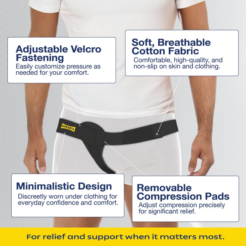 URIEL Right Side Hernia Belts for Men - Inguinal Hernia Belt for Men, Pre and Post Surgery Truss, Size Medium, Black (35.3-39.5 Inches) - Image 4