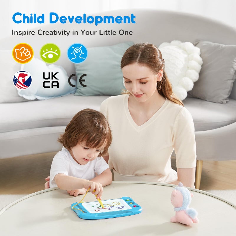 SGILE Magnetic Drawing Board for Kids, Colorful Erasable Doodle Board, Painting Sketch Pad with Three Stamps, Travel Toy, Birthday Gift, Educational Learning Toy for Toddlers, Light Blue - Image 3