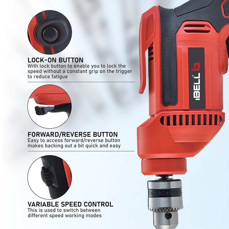 IBELL Electric Drill Machine ED1030 Chuck 10mm 500W Copper Armature 2800RPM ForwardReverse for Wood Metal Work with Variable Speed Control - Image 4