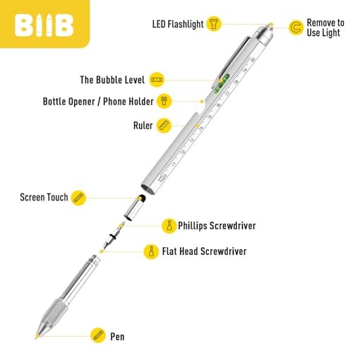 BIIB Gifts for Men 9 in 1 Multitool Pen, Stocking Stuffers for Men Teens Him, Mens Christmas Gifts for Him Dad Husband Grandpa, White Elephant Gifts for Adults, Dad Gifts Gadgets - Image 4