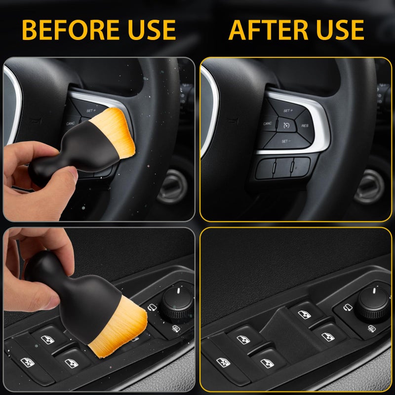 Amrules 2PCS Car Interior Detailing Brush, Auto Car Detailing Brush Dusting Brush, Soft Bristles Car Interior Cleaning Tool for Dashboard Interior, Exterior, Skylight, Leather, Dust Brush, Brown - Image 4