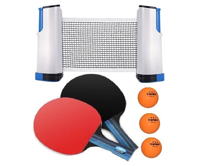 TIMA Table Tennis Set with Two Racket with Three 40+ ABS Balls and One Retractable Table Tennis Net with Push Clamps - TT Net Set for 72 inch Table Tennis Board | Portable and Foldable Net Set - Image 1