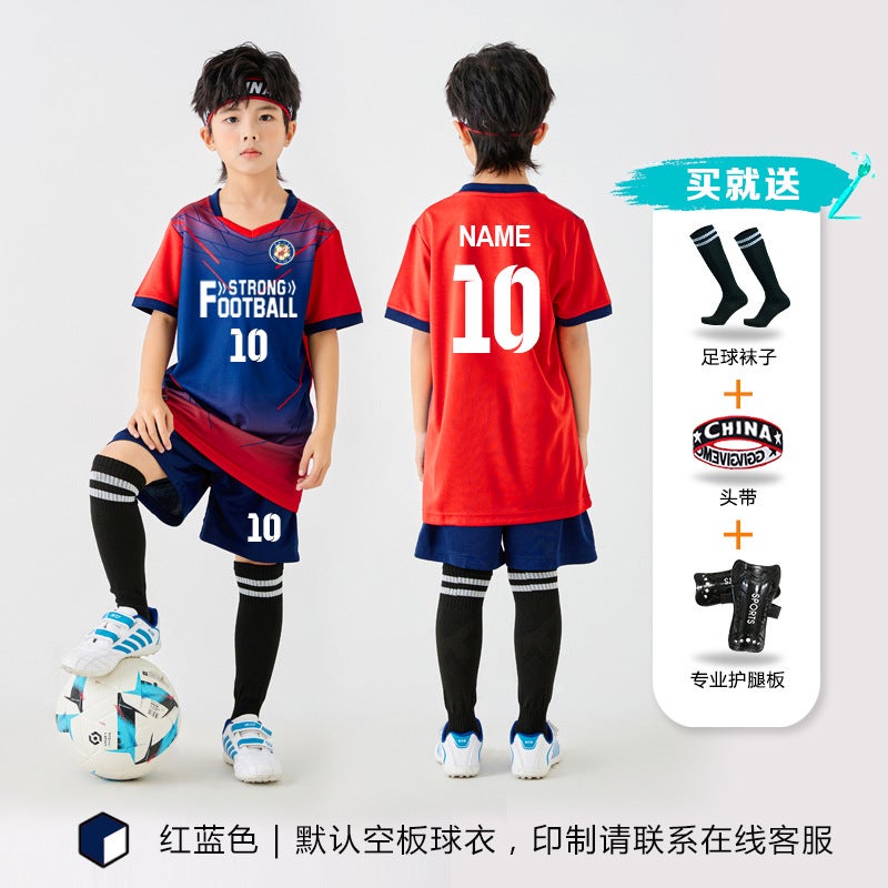 Generic Kids Soccer Jersey Set Custom Number FB13 red (comes with football socks + shin guards + headband) 