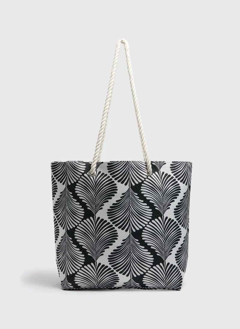 Matalan Black Monochrome Rope Beach Bag