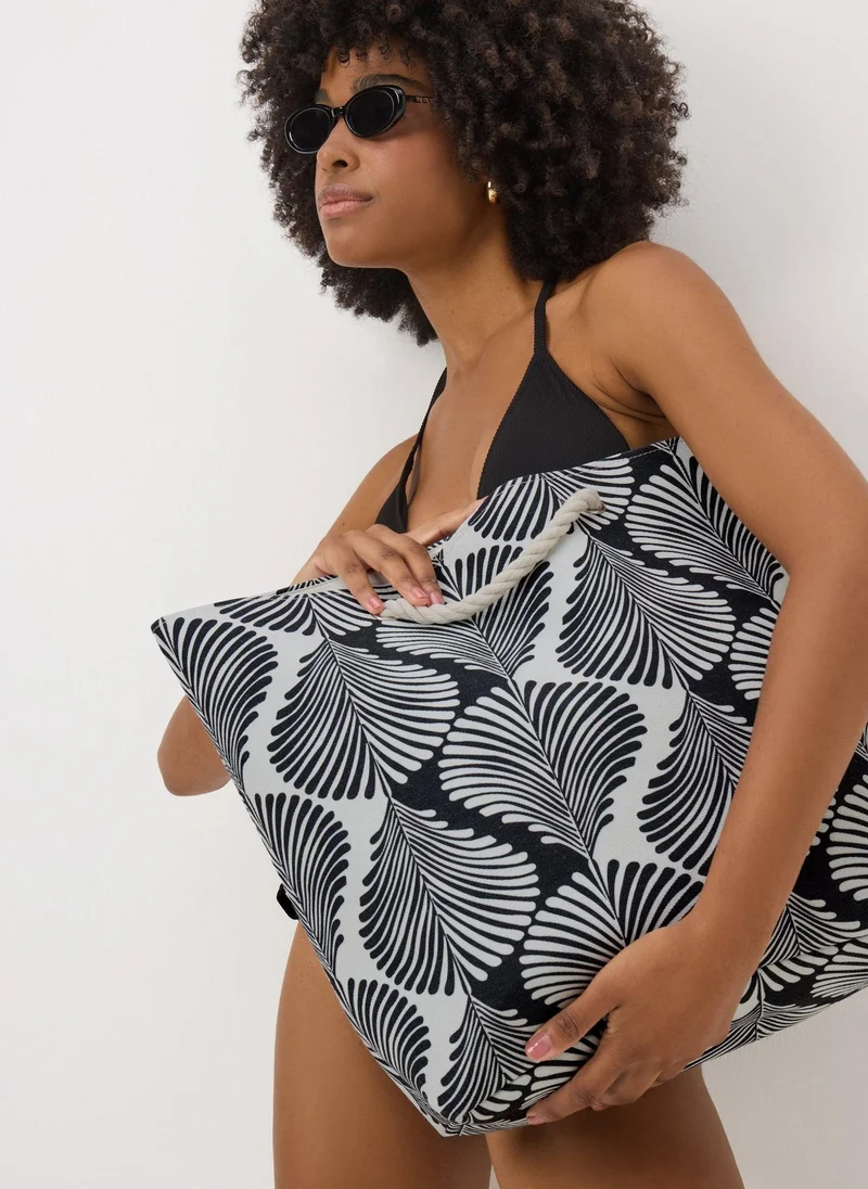 Matalan Black Monochrome Rope Beach Bag