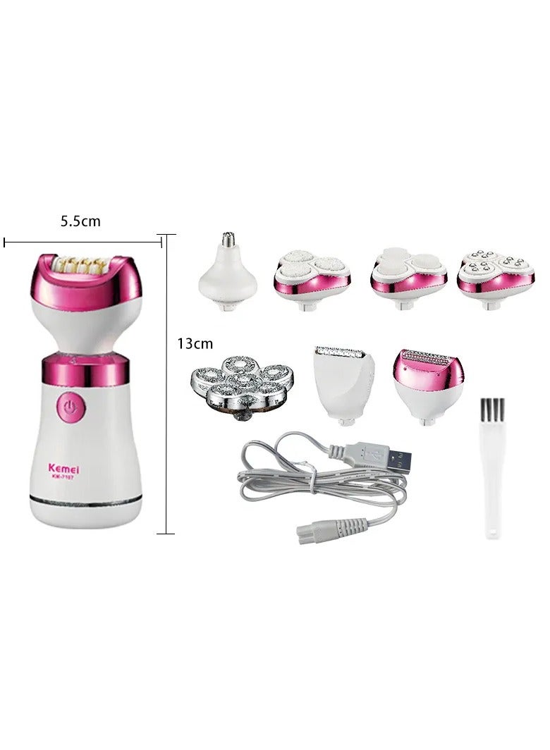 Kemei KM-7107 Waterproof 8-in-1 Hair Removal Device White/Pink - Image 2
