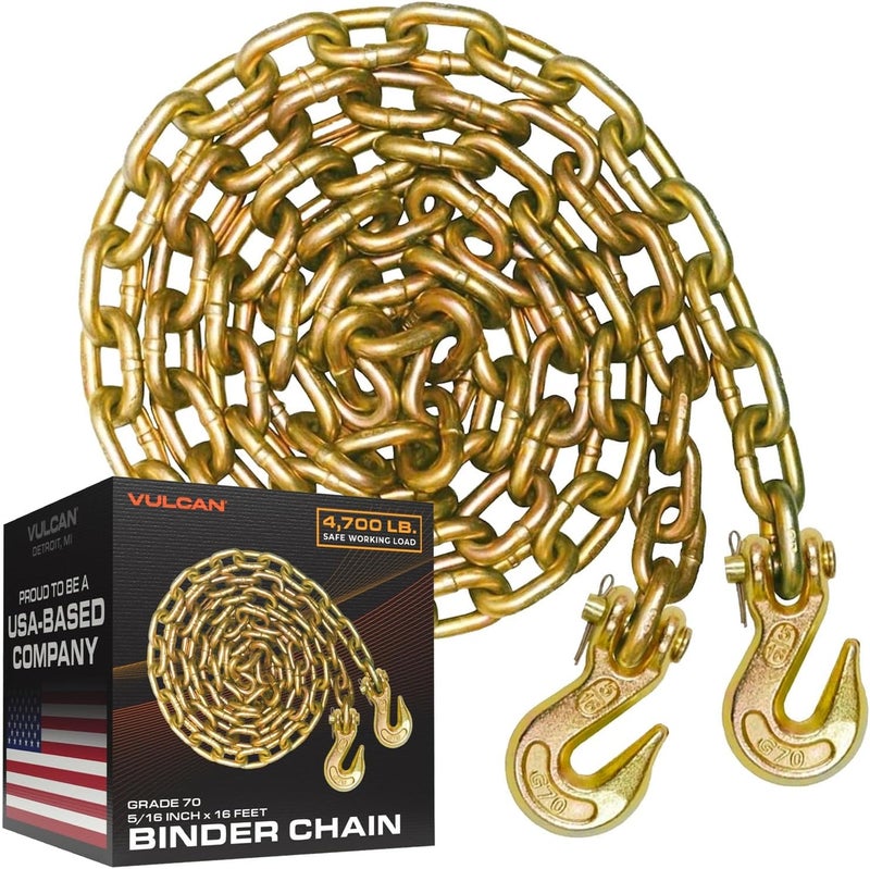 VULCAN Binder Chain with Clevis Grab Hooks - Grade 70-5/16 Inch x 16 Foot - 4,700 Pound Safe Working Load - Image 1