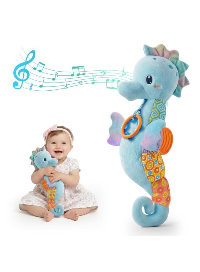 Coqin Baby Toys 0-6 Months,Infant Musical Seahorse Stuffed Animals Sensory Toys with Bright Colors,Multiple Textures,Rattles & Crinkle Sound Paper,Soft Tummy Time Toy for Newborn Boys Girls 0-12 Months-Blue - Image 1