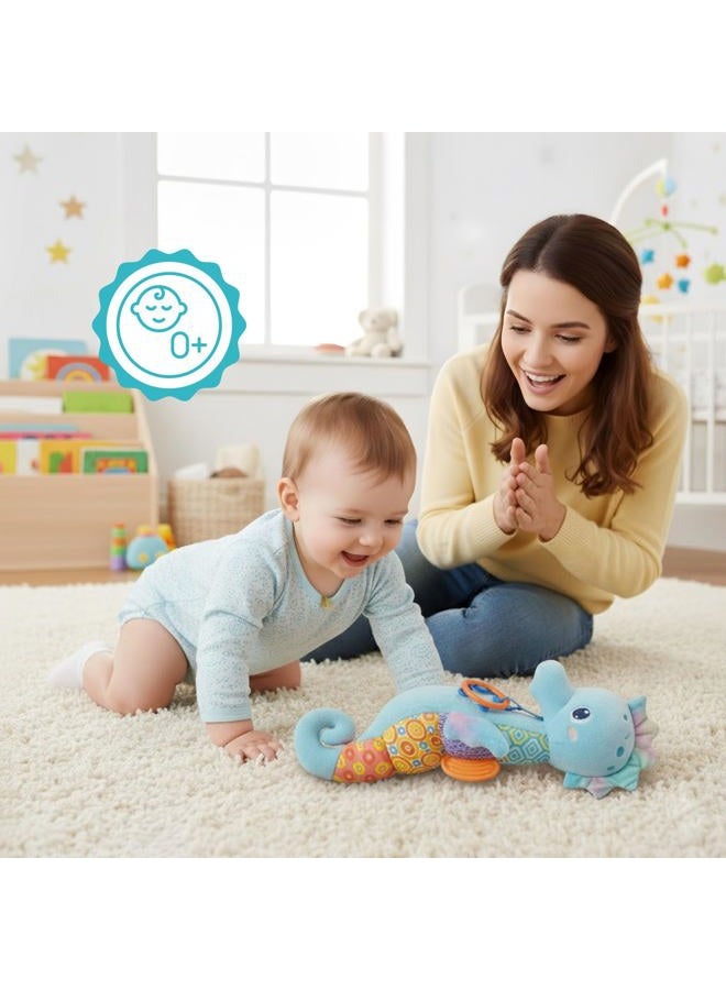 Coqin Baby Toys 0-6 Months,Infant Musical Seahorse Stuffed Animals Sensory Toys with Bright Colors,Multiple Textures,Rattles & Crinkle Sound Paper,Soft Tummy Time Toy for Newborn Boys Girls 0-12 Months-Blue - Image 5