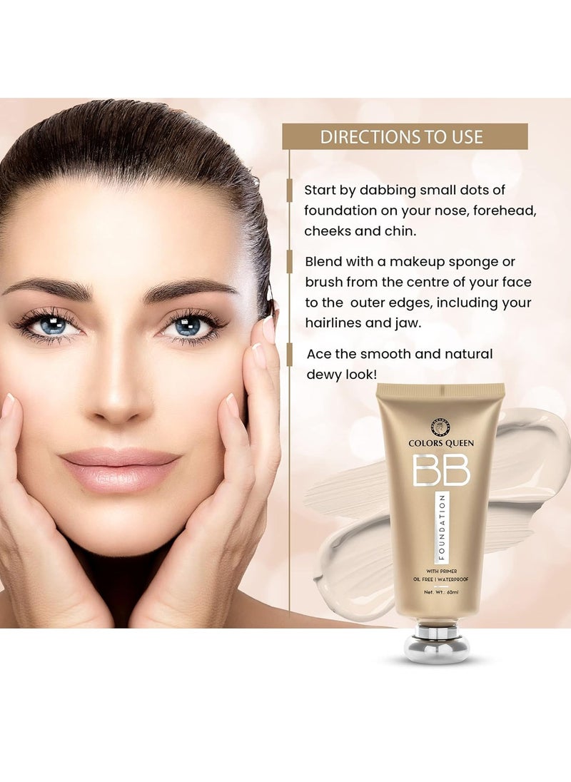 COLORS QUEEN BB Liquid Foundation Primer 01 Ivory 60Ml Matte Finish Easy To Blend Full Coverage Oil Free Waterproof Face Makeup All  - Image 5