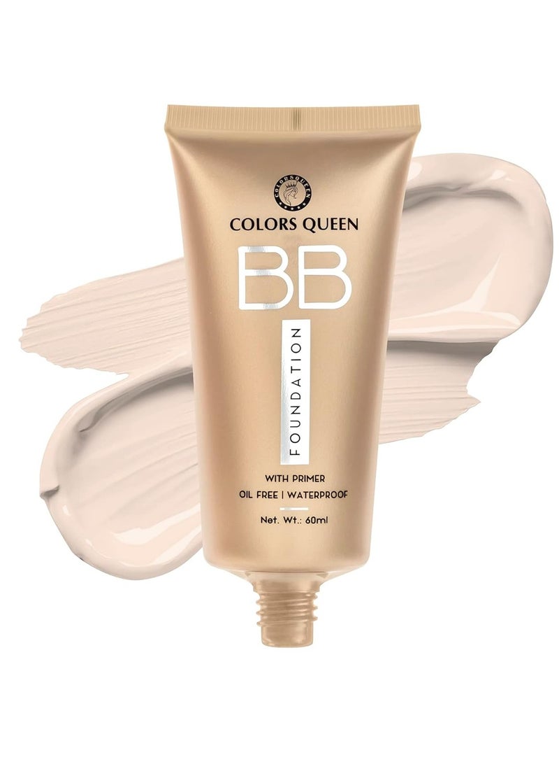 COLORS QUEEN BB Liquid Foundation Primer 01 Ivory 60Ml Matte Finish Easy To Blend Full Coverage Oil Free Waterproof Face Makeup All  - Image 1