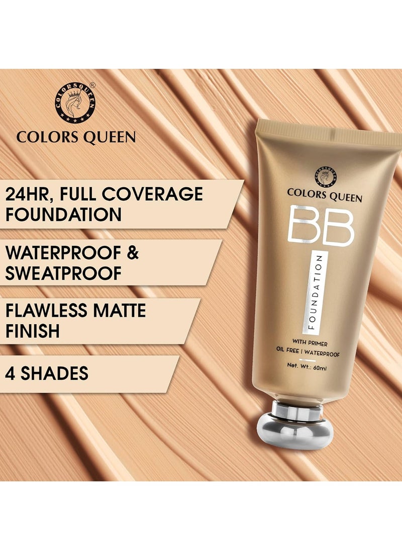 COLORS QUEEN BB Liquid Foundation Primer 01 Ivory 60Ml Matte Finish Easy To Blend Full Coverage Oil Free Waterproof Face Makeup All  - Image 3