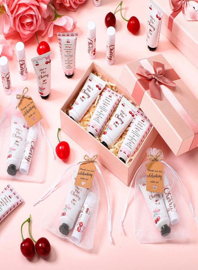 Dimsile 25 Sets 100 Pcs Cherry Baby Shower Gifts Bulk Hand Lotion and Lip Balm Party Favors Theme Baby Shower Travel Size Hand Lotion and Lip Balm with Organza Bags Tags - Image 2
