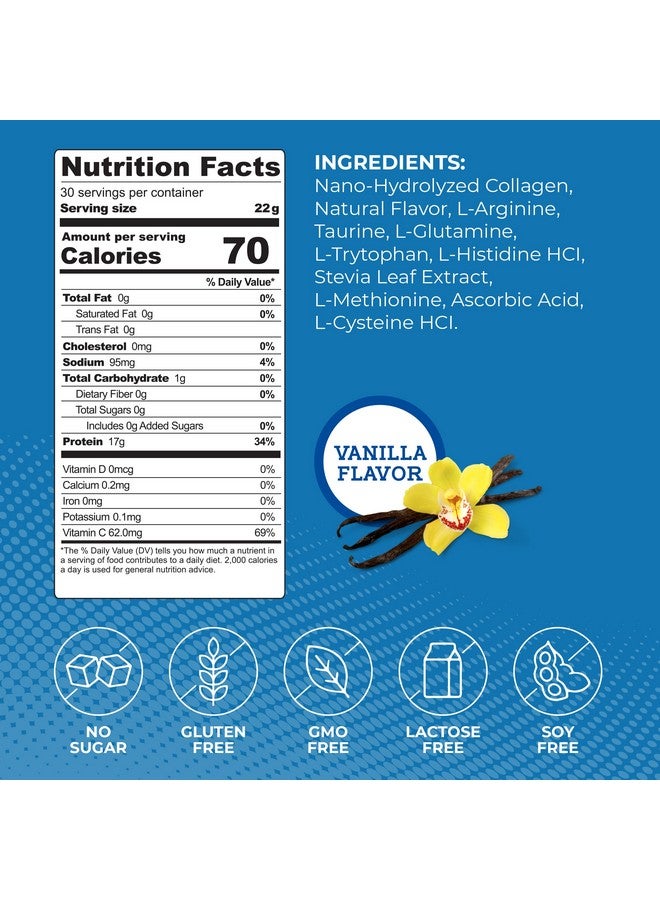 ProT Gold Collagen Protein Powder, 17g Protein Nano-Hydrolyzed Grass Fed Collagen, Vitamin C, 2g Arginine for Wound Support, Gluten Free, All Natural, Fat and Sugar Free, 0g Carbs, Vanilla, 23 oz, 30 - Image 3