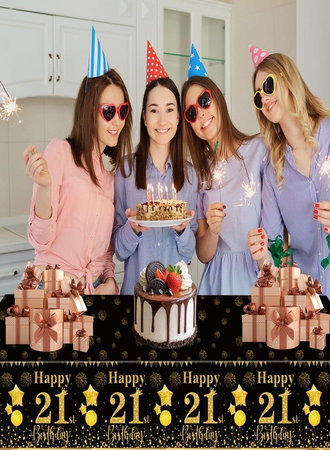 LDFDRT 21st Black Gold Birthday Tablecloths Plastic Disposable 2 Pack Table Cloth Happy Party Birthdays Decorations Rectangular Table Cover 54"x108" - Image 3