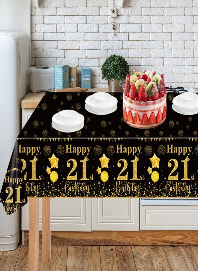 LDFDRT 21st Black Gold Birthday Tablecloths Plastic Disposable 2 Pack Table Cloth Happy Party Birthdays Decorations Rectangular Table Cover 54"x108" - Image 2