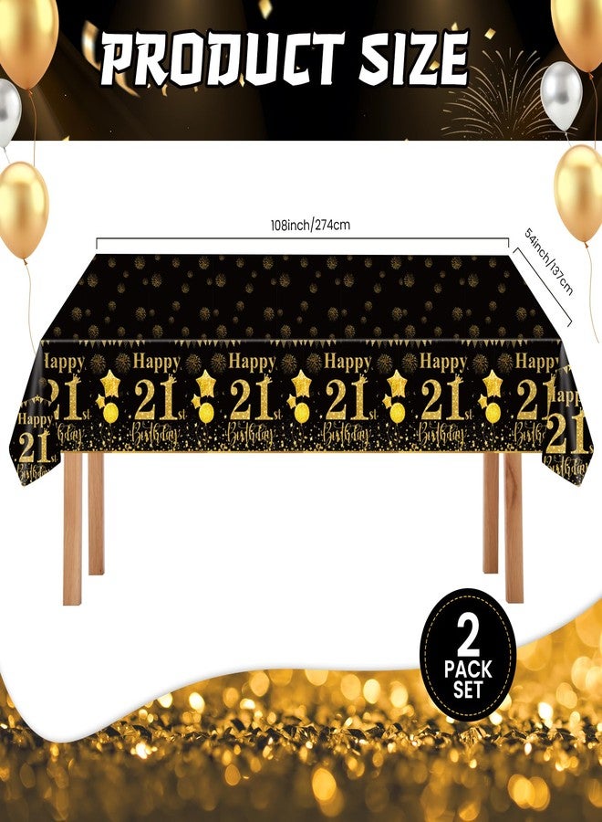 LDFDRT 21st Black Gold Birthday Tablecloths Plastic Disposable 2 Pack Table Cloth Happy Party Birthdays Decorations Rectangular Table Cover 54"x108" - Image 5