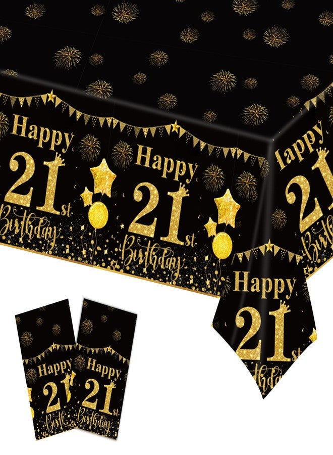LDFDRT 21st Black Gold Birthday Tablecloths Plastic Disposable 2 Pack Table Cloth Happy Party Birthdays Decorations Rectangular Table Cover 54"x108" - Image 1