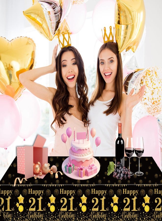 LDFDRT 21st Black Gold Birthday Tablecloths Plastic Disposable 2 Pack Table Cloth Happy Party Birthdays Decorations Rectangular Table Cover 54"x108" - Image 4