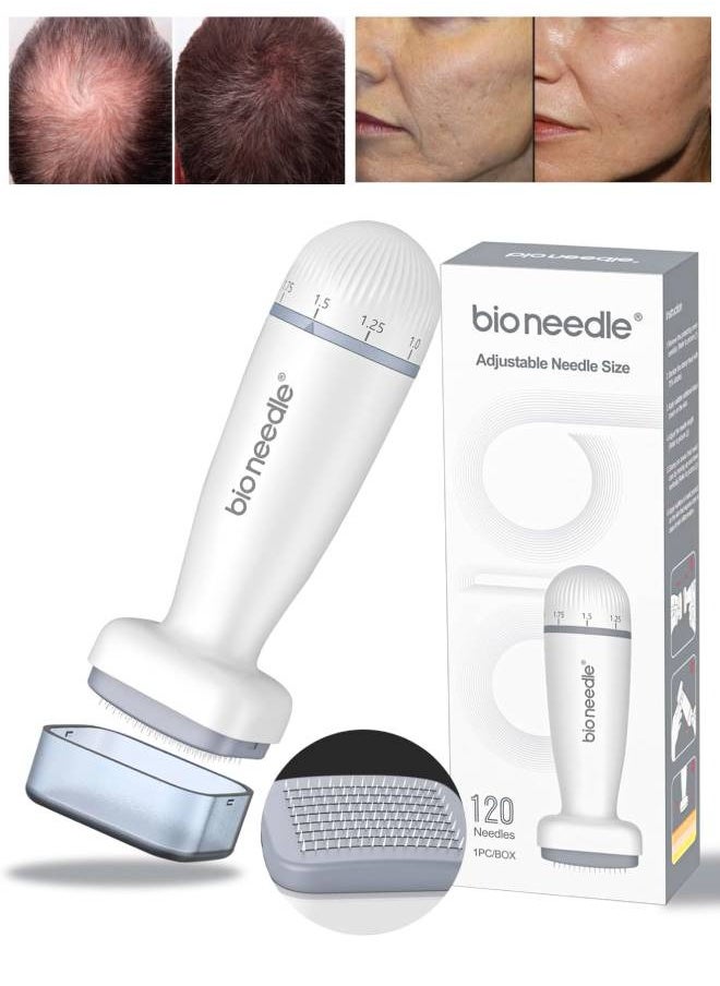 bio needle - Derma Stamp 120 Needles Adjustable Pin Dial Derma Stamp Professional Microneedling Pen for Women and Men for Hair Growth Skin Care Beard Growth Stainless Steel Micro Needling Derma Stamp 0 to 2mm - Image 1
