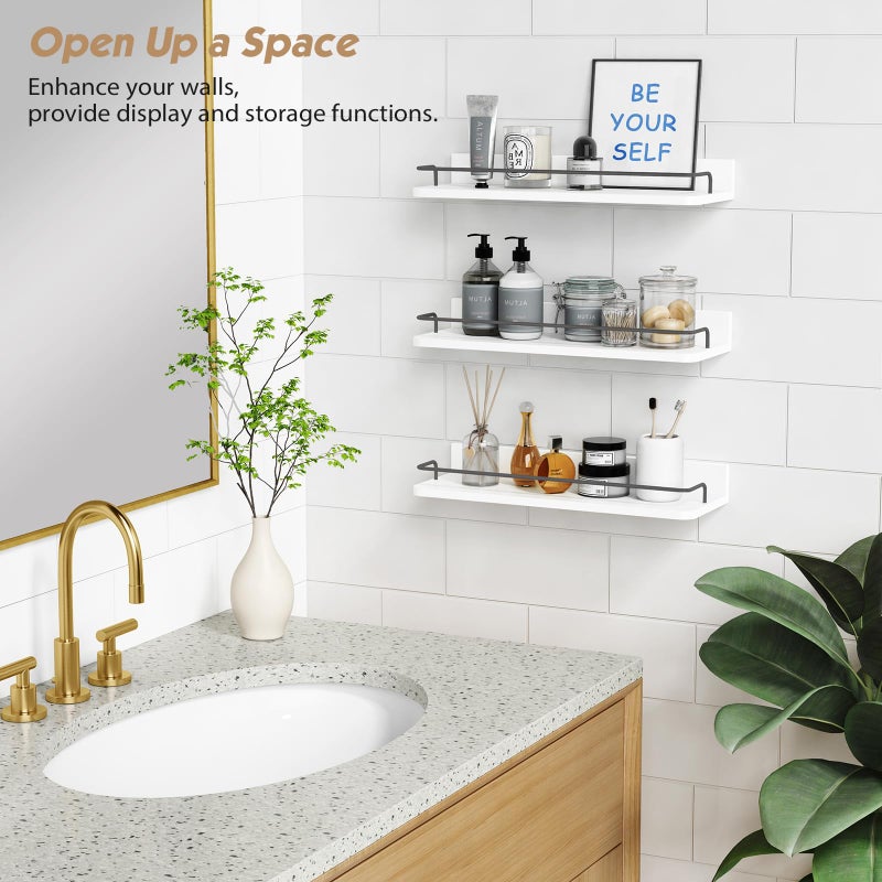 Forbena White Floating Shelves Bathroom Shelves Over Toilet Set of 3, Bathroom Organizers and Storage Shelves Wall Mounted, Modern Wood Corner Wall Shelf for Bedroom Closet -White and Dark Grey - Image 5