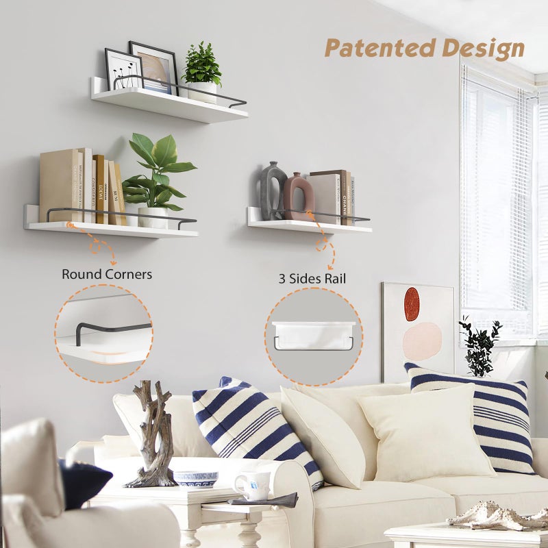 Forbena White Floating Shelves Bathroom Shelves Over Toilet Set of 3, Bathroom Organizers and Storage Shelves Wall Mounted, Modern Wood Corner Wall Shelf for Bedroom Closet -White and Dark Grey - Image 4