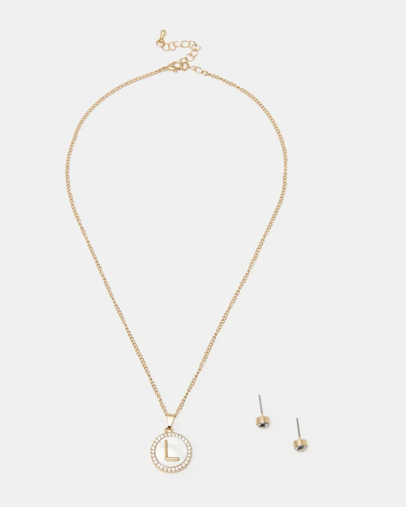 REDTAG Women Gold Letter L Necklace Set