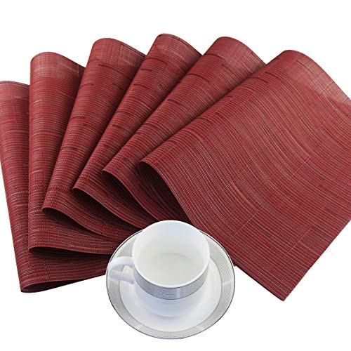 Panda Palm Vinyl Placemats,Washable Table Mats Easy to Clean Woven Placemats for Dining Table Set of 4 (Burgundy Red) - Image 3