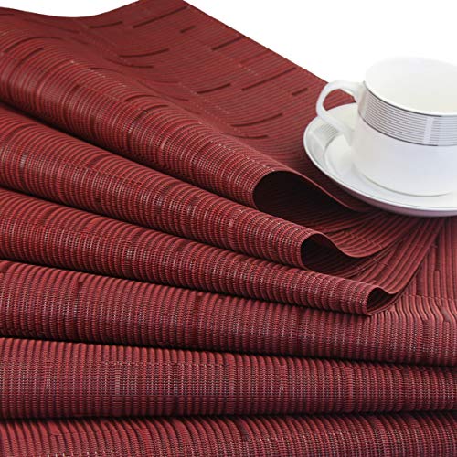 Panda Palm Vinyl Placemats,Washable Table Mats Easy to Clean Woven Placemats for Dining Table Set of 4 (Burgundy Red) - Image 5