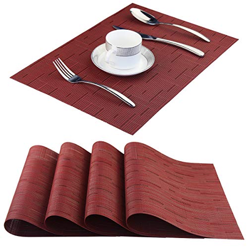 Panda Palm Vinyl Placemats,Washable Table Mats Easy to Clean Woven Placemats for Dining Table Set of 4 (Burgundy Red) - Image 4