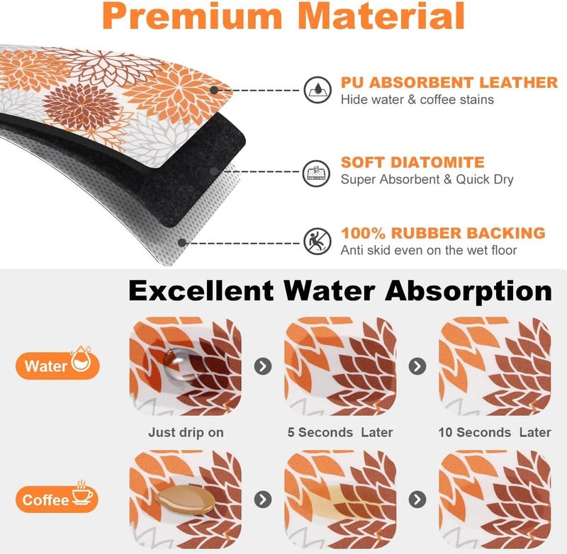 Home-Cloud HomeCloud Dish Drying Mat for Kitchen Counter Hide Stain Super Absorbent, Non-Slip, Heat-Resistant, Great for Dishes,Rack Pad, Kitchen Counter, Coffee Maker (Boho_Orange, 50x40cm) - Image 2