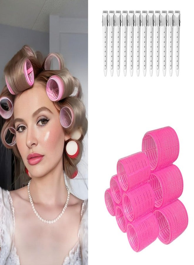 VIVIAN Super Hair Rollers, 12 Pcs Set with 6Pcs Large & 6Pcs Medium Self Grip Salon Hairdressing Curlers, Hair Curlers Sets with 12Pcs section clip for Long Hair - Image 2