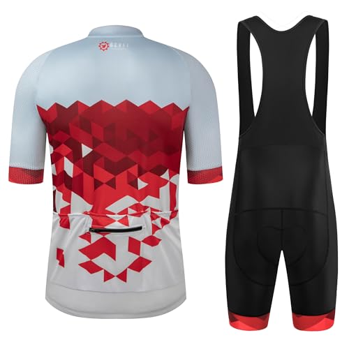 GCRFL Men's Cycling Jersey Set Road Bike Shorts Sleeves Jersey Zipper Pokcet Bib Shorts with Padded, Cycling Clothing kit Men (Red White, L) - Image 2