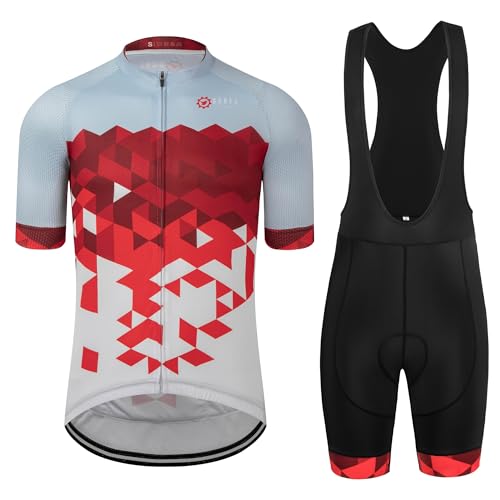 GCRFL Men's Cycling Jersey Set Road Bike Shorts Sleeves Jersey Zipper Pokcet Bib Shorts with Padded, Cycling Clothing kit Men (Red White, L) - Image 1
