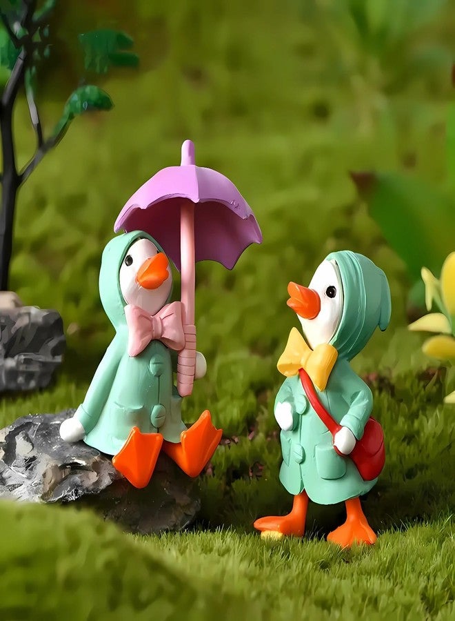 VAYINATO® Green Super Cute Mini Resin Ducklings, Cartoon Creative Raincoat Ducklings | Moss Micro Landscape Decor | Charming Duck Statues for Aquarium, Indoor & Outdoor Decor (Pack of 2 (Any Duck)) - Image 1