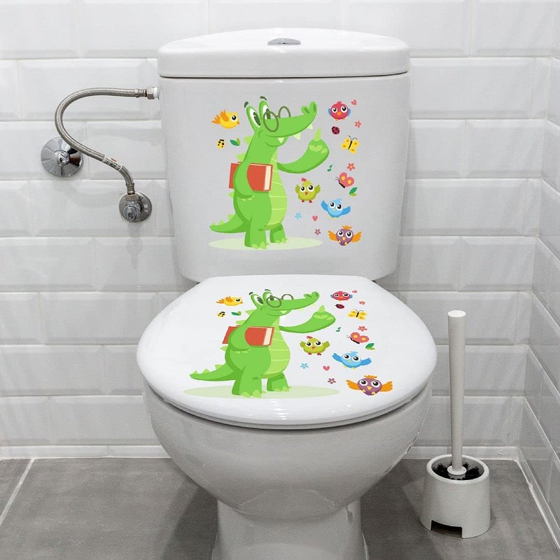 CVANU CVANU Cute Cartoon BirdsButterfly and Crocodile Design Toilet Seat Stickers Decals SelfAdhesive Removable PVC Vinly Waterproof 10x10 inch Pack of 2 - Image 2