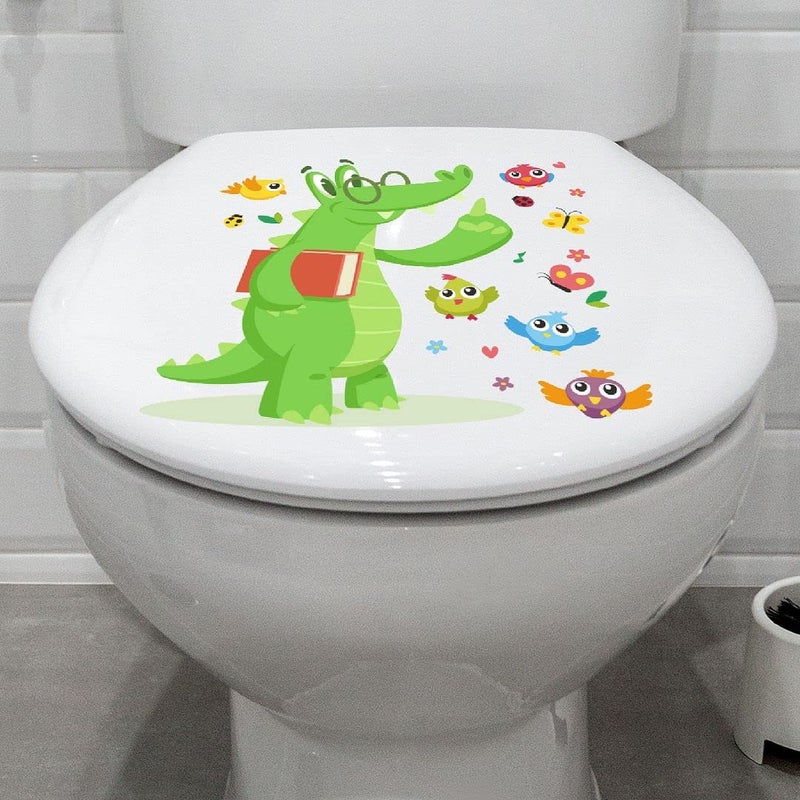 CVANU CVANU Cute Cartoon BirdsButterfly and Crocodile Design Toilet Seat Stickers Decals SelfAdhesive Removable PVC Vinly Waterproof 10x10 inch Pack of 2 - Image 1