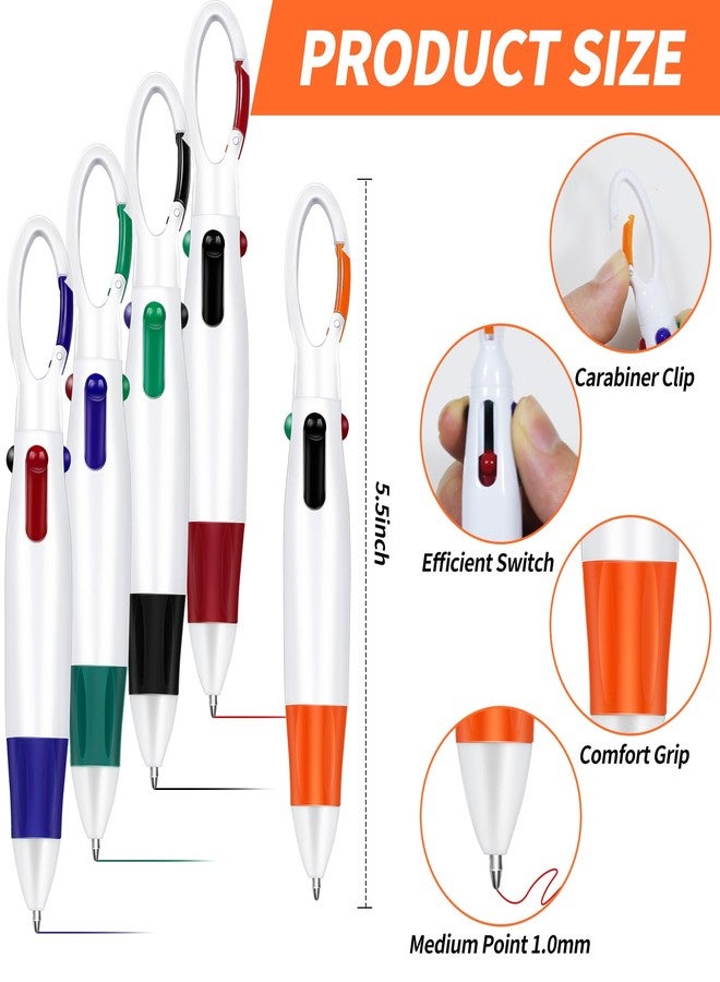 Dcocdeely 100 Pcs Retractable Shuttle Pens with Buckle Clip, 4 in 1 Multicolored Ink Ballpoint Pens Color Pens in One with Keychain Nurse Pens for Office School Supplies (100) - Image 2