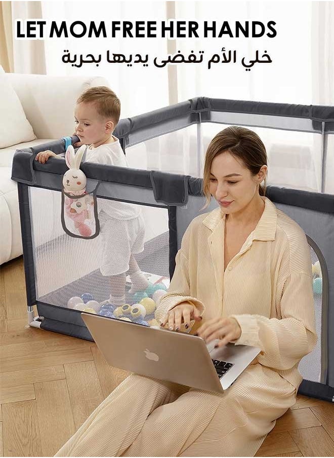 One-Minute Fold-Unfold Playpen Baby Playpen With Detachable Thicken Mat, Storage Bag, 120*120*66CM