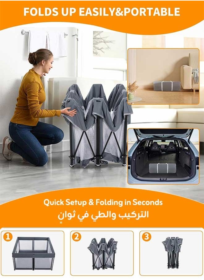 One-Minute Fold-Unfold Playpen Baby Playpen With Detachable Thicken Mat, Storage Bag, 120*120*66CM