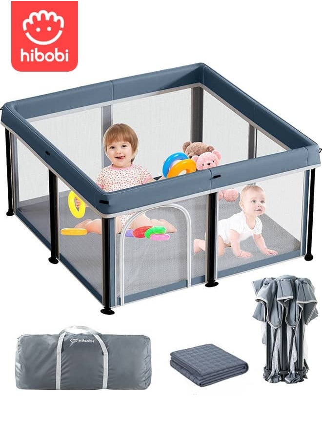 hibobi - One-Minute Fold-Unfold Playpen Baby Playpen With Detachable Thicken Mat, Storage Bag, 120*120*66CM - Image 1